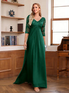 Rina Claire Hunter Green front view mother of the bride dress