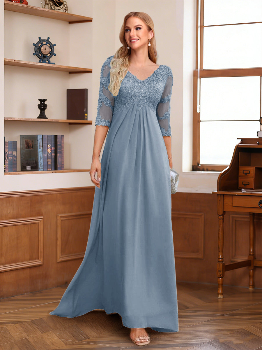 Rina Claire Dusty Blue front view mother of the bride dress