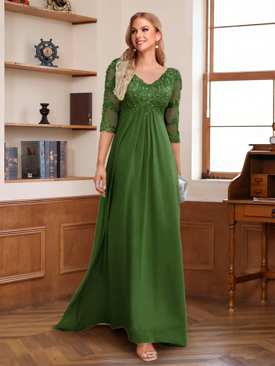 Rina Claire Olive Green front view mother of the bride dress