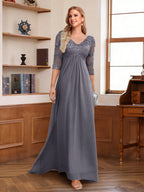 Rina Claire Steel Grey front view mother of the bride dress