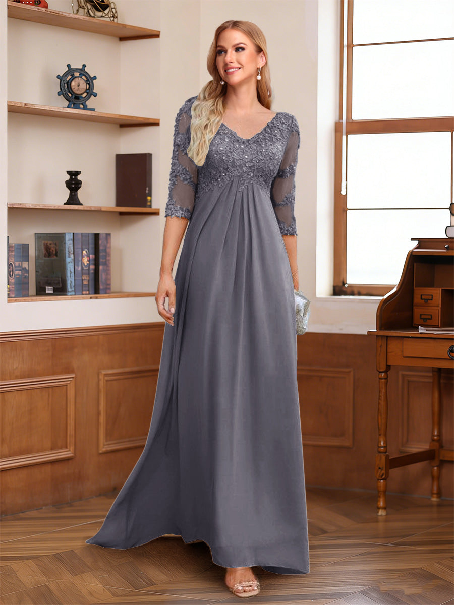Rina Claire Steel Grey front view mother of the bride dress