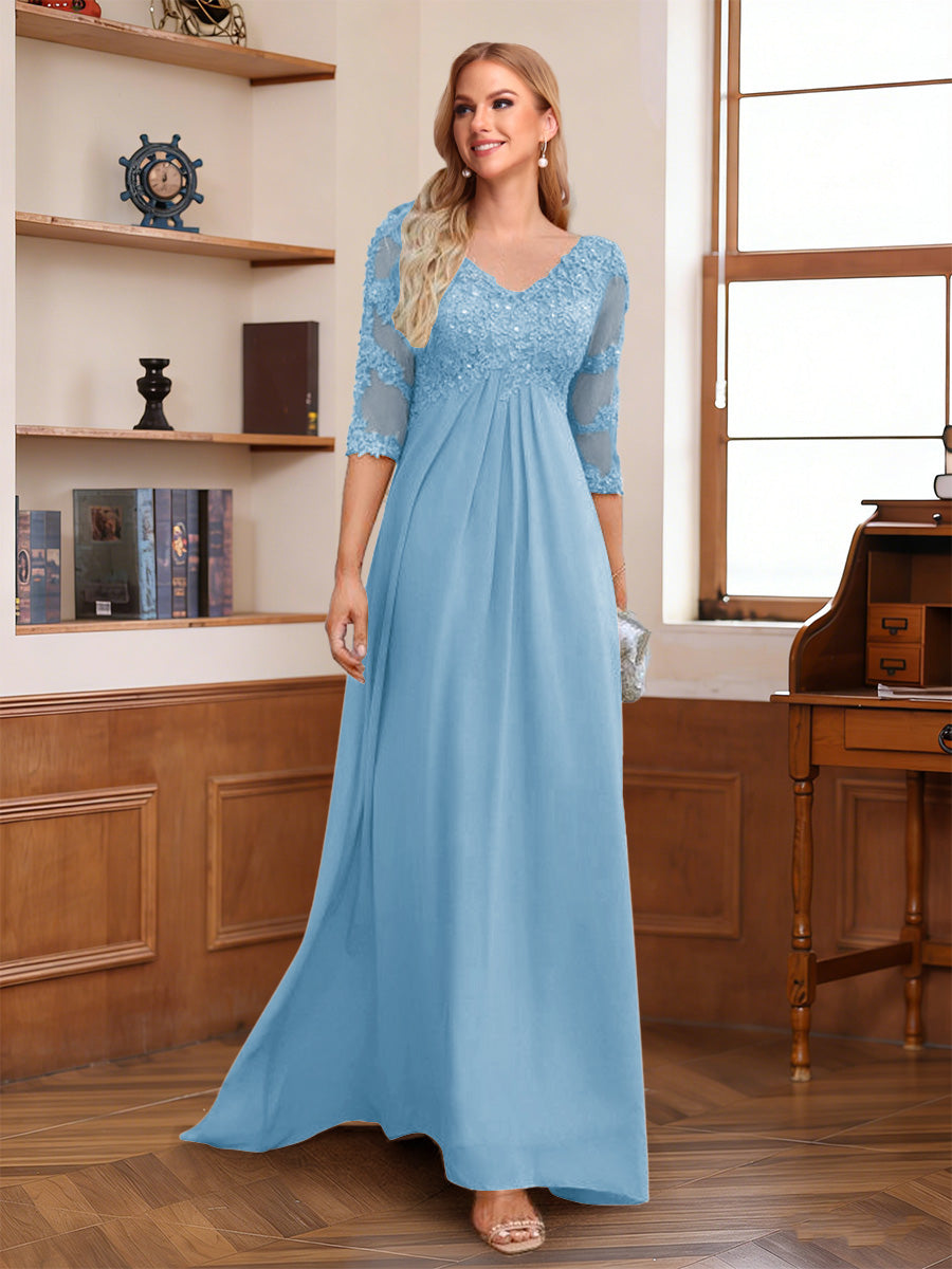 Rina Claire Sky Blue side view mother of the bride dress