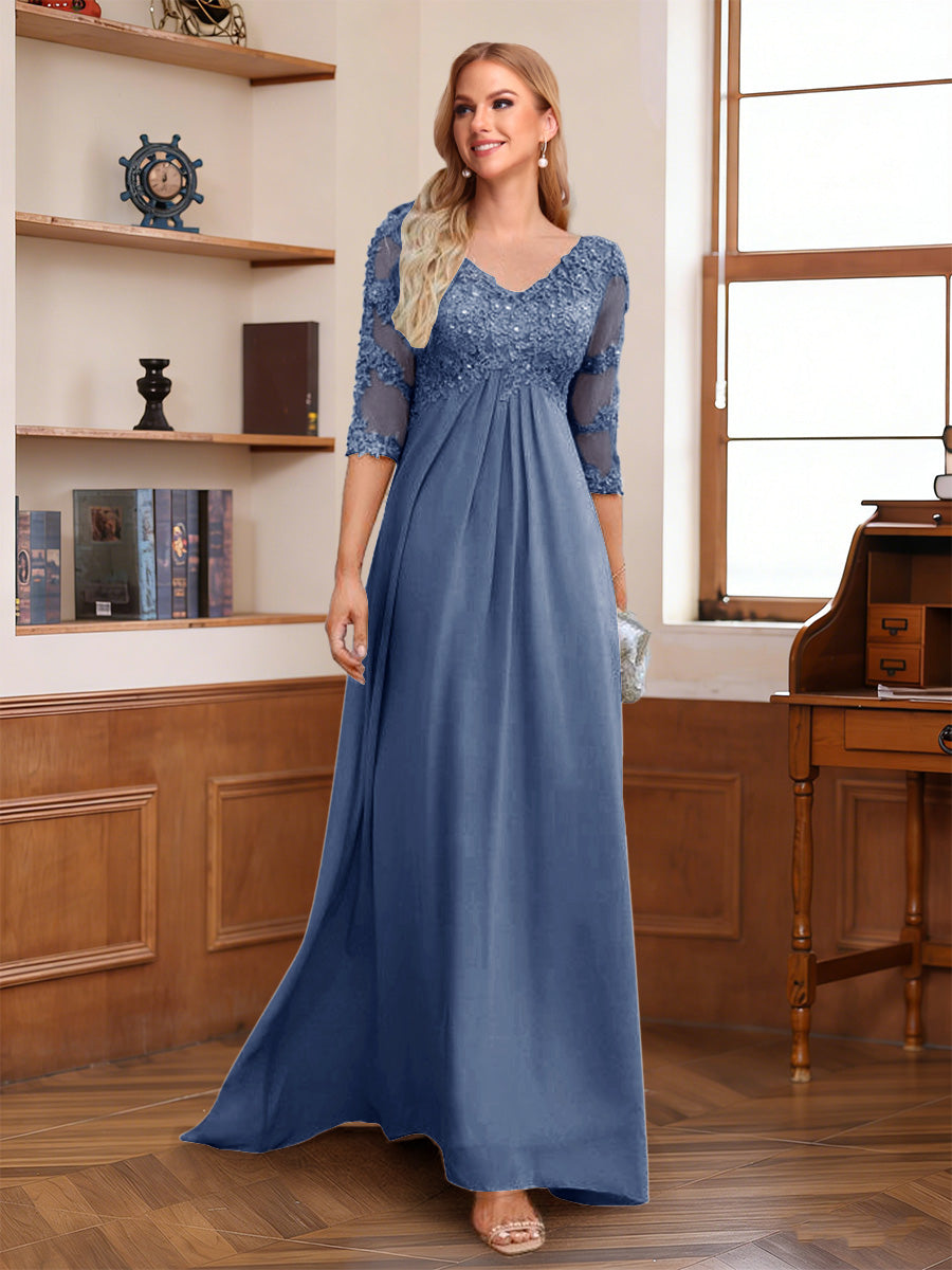 Rina Claire Steel Blue front view mother of the bride dress