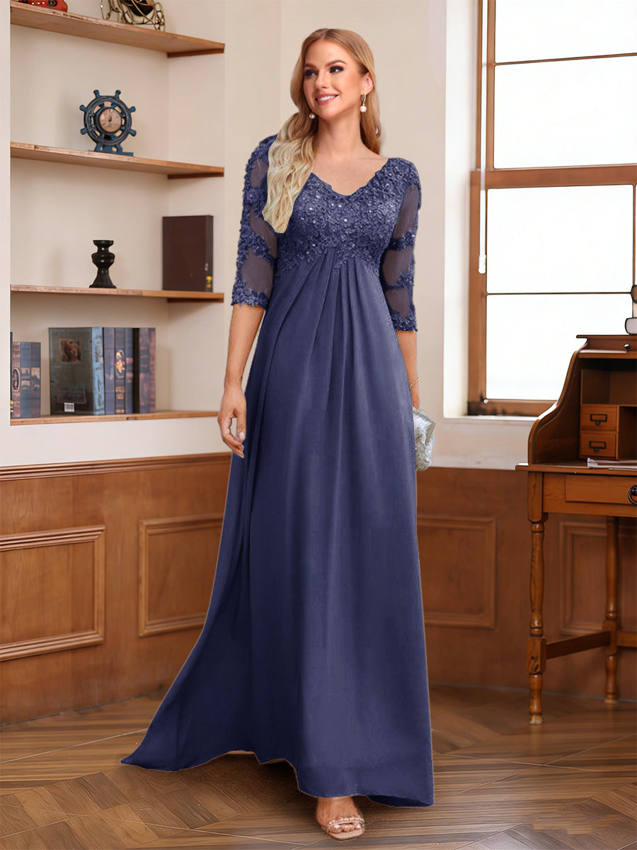 Rina Claire Dusty Blue back view mother of the bride dress