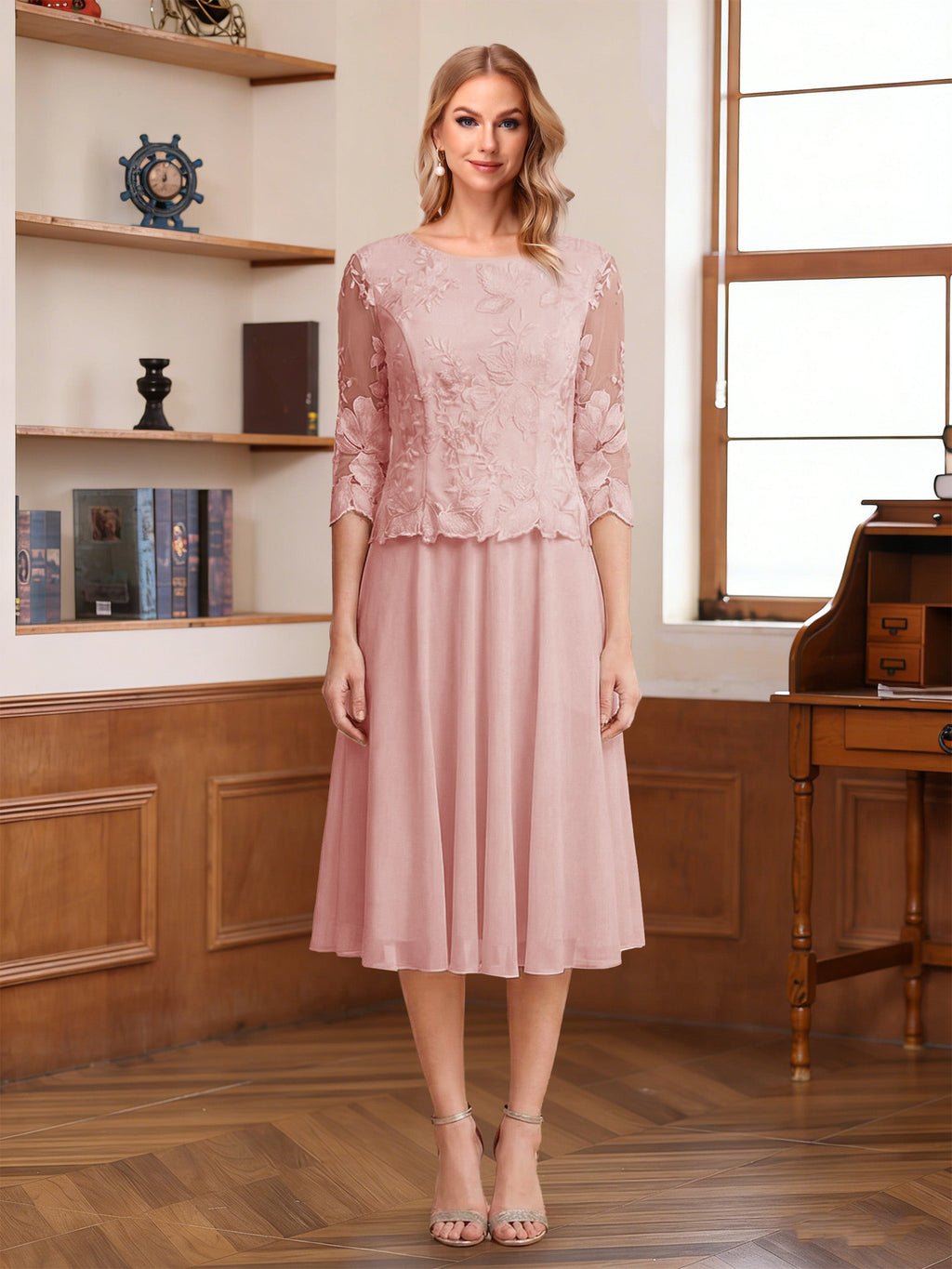 Wendy Claire Dusty Rose back view mother of the bride dress