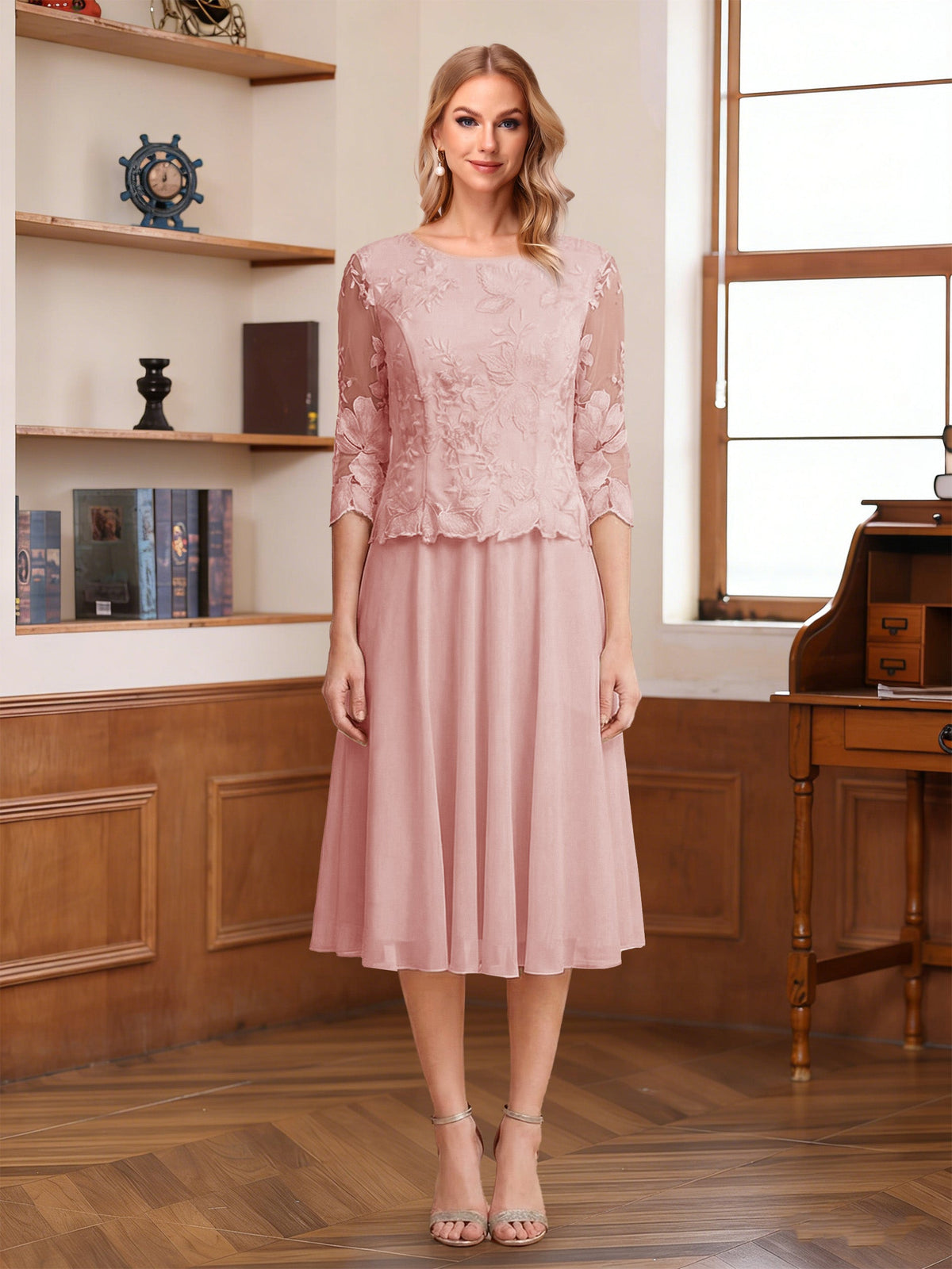 Wendy Claire Dusty Rose back view mother of the bride dress