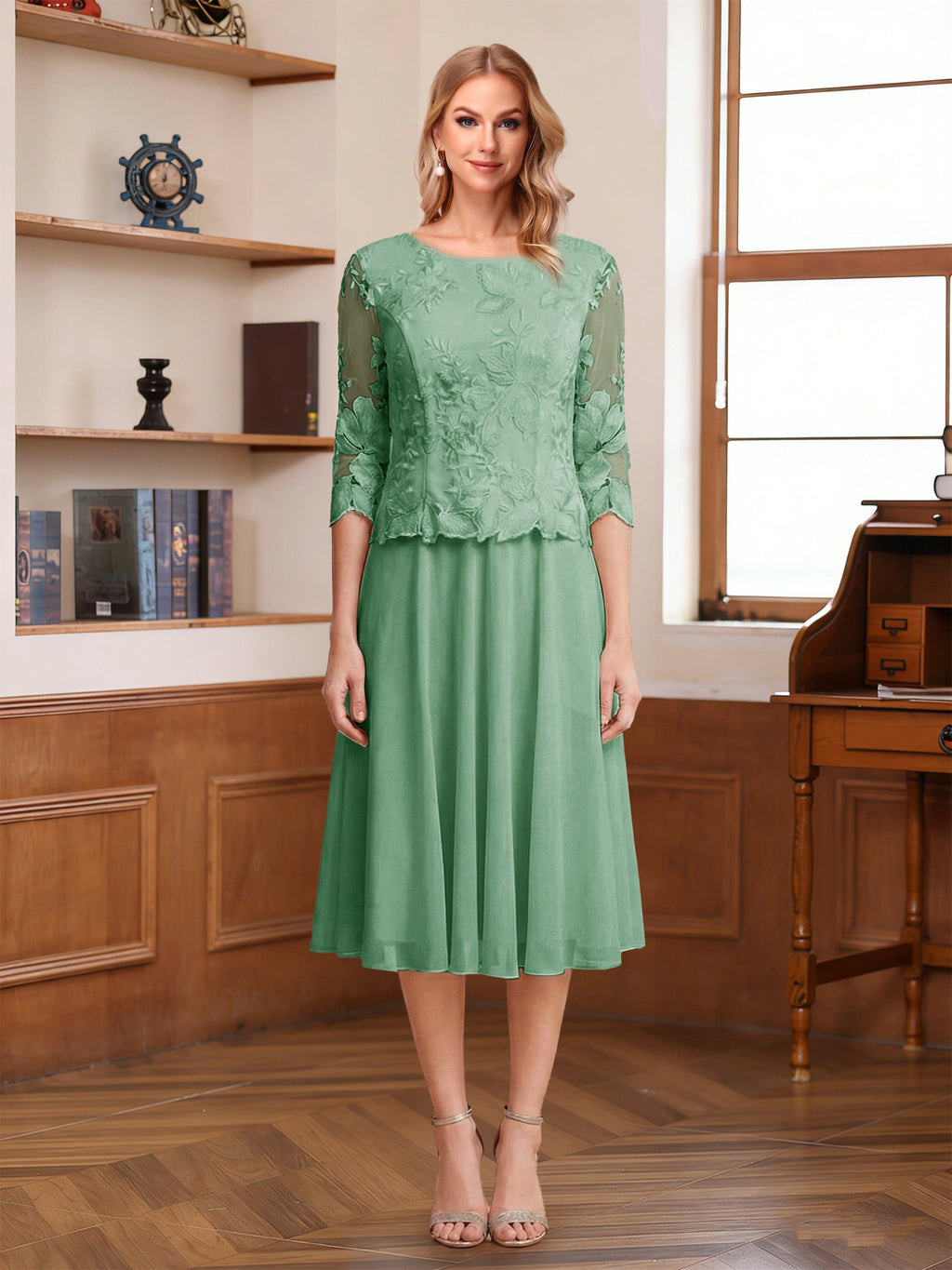 Wendy Claire Eucalyptus front view mother of the bride dress