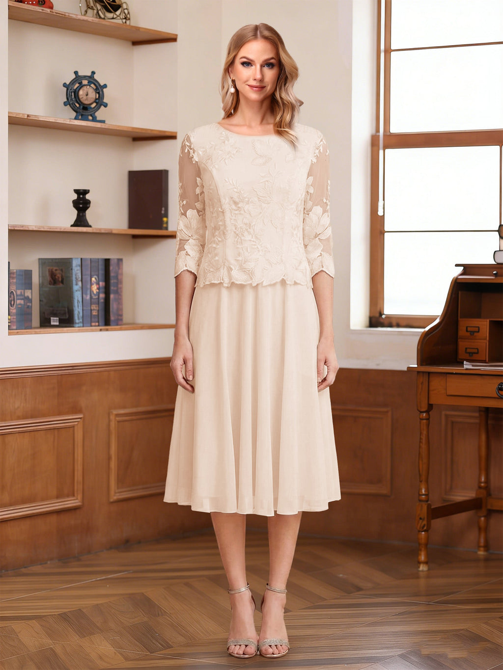 Wendy Claire Champagne fabric detail mother of the bride dress