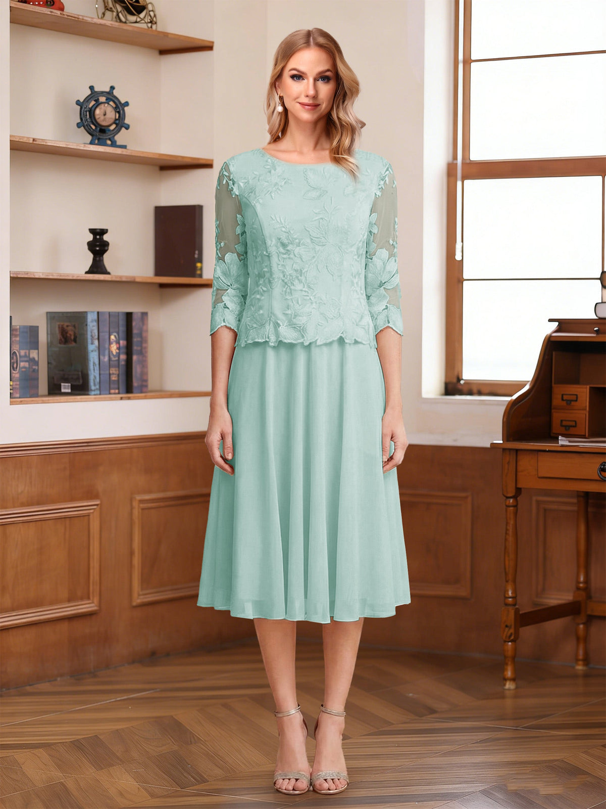 Wendy Claire Pool Blue back view mother of the bride dress