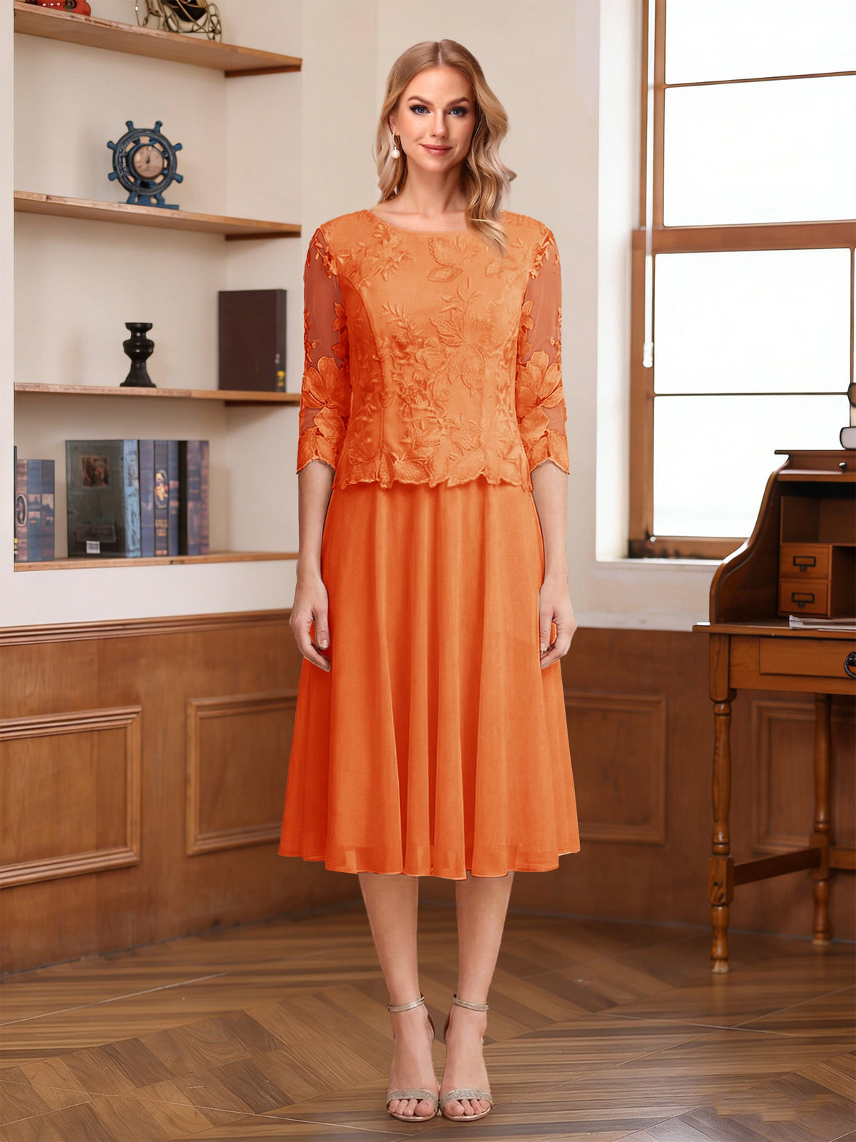 Wendy Claire Orange front view mother of the bride dress