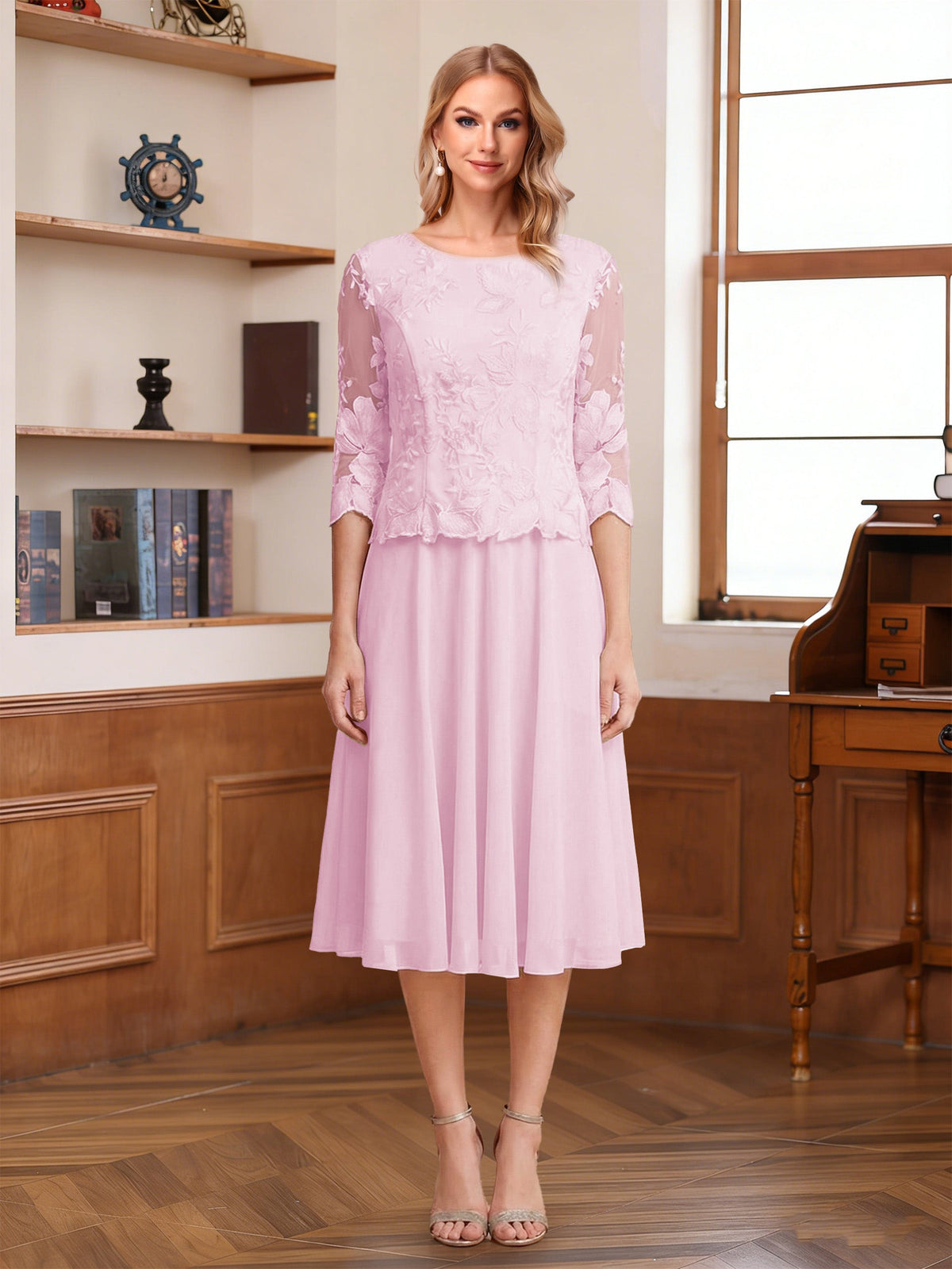 Wendy Claire Rose Pink front view mother of the bride dress