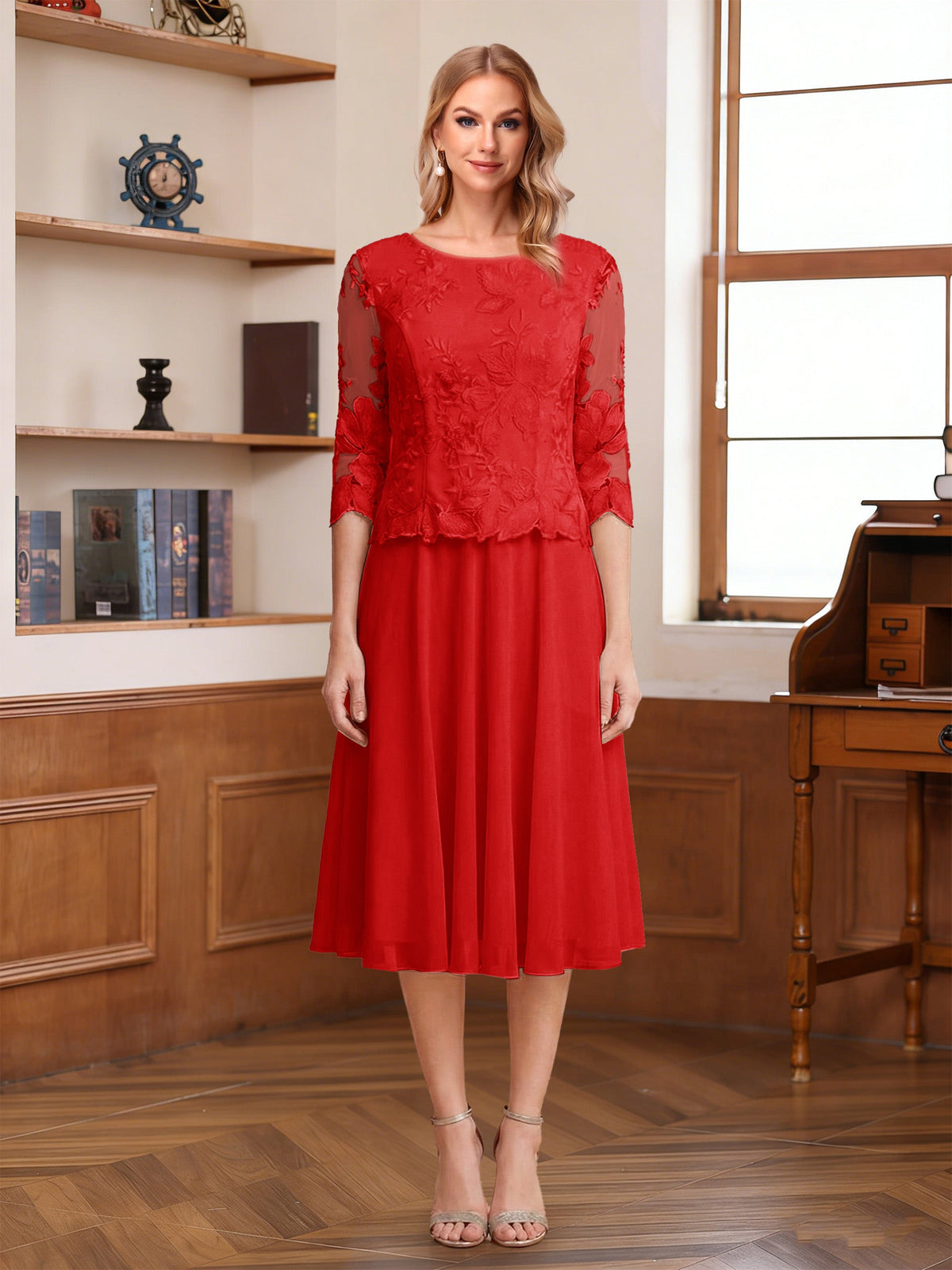 Wendy Claire Red front view mother of the bride dress