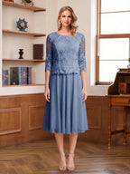 Wendy Claire Steel Blue front view mother of the bride dress