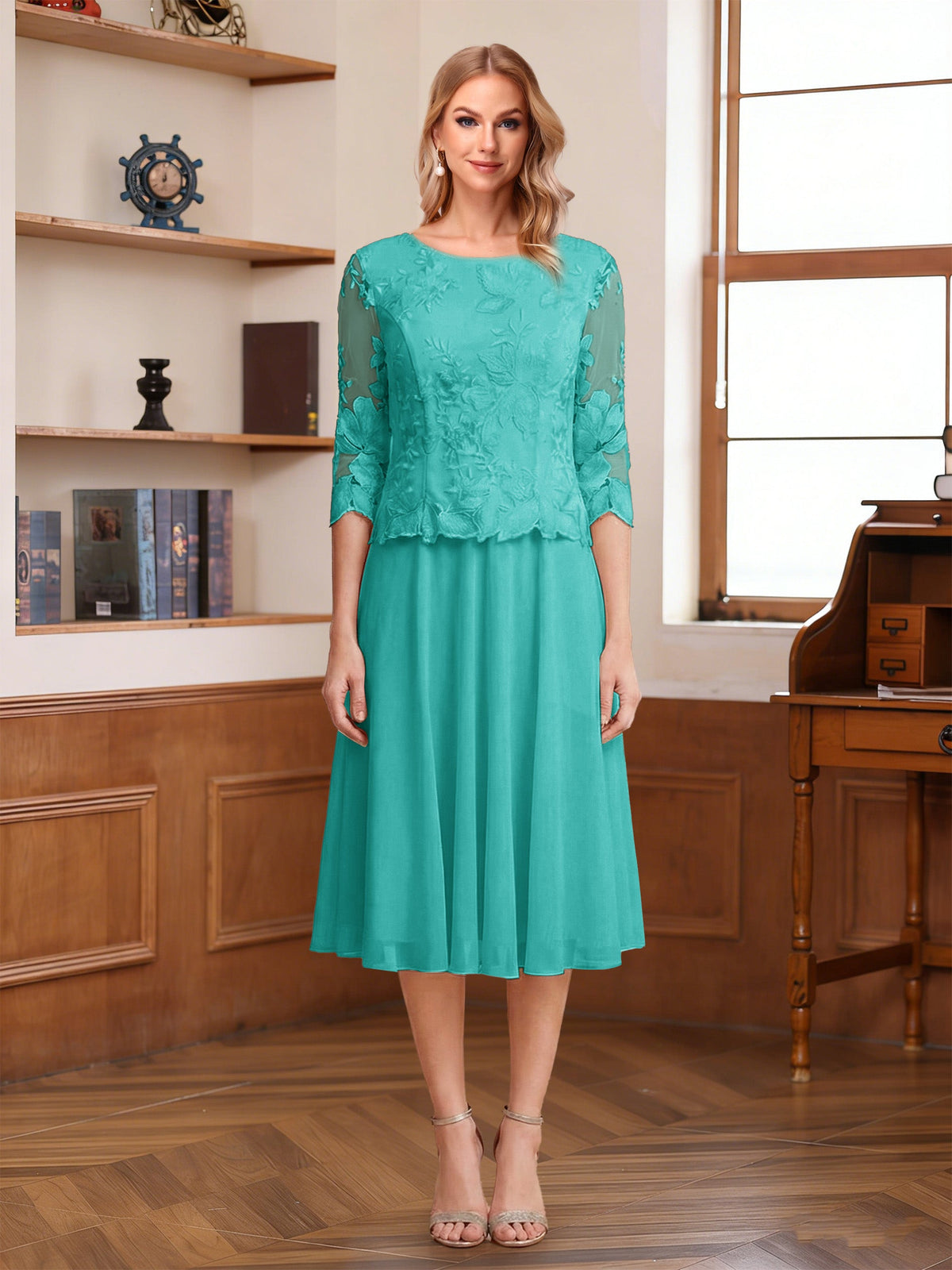 Wendy Claire Turquoise front view mother of the bride dress