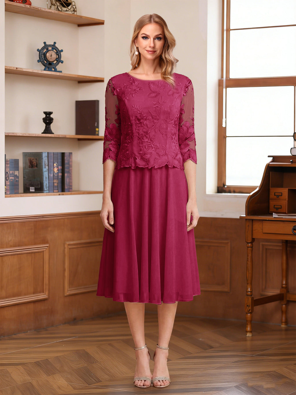 Wendy Claire Burgundy side view mother of the bride dress