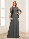 Nora June Steel Grey front view mother of the bride dress