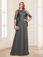 Nora June Steel Grey front view mother of the bride dress