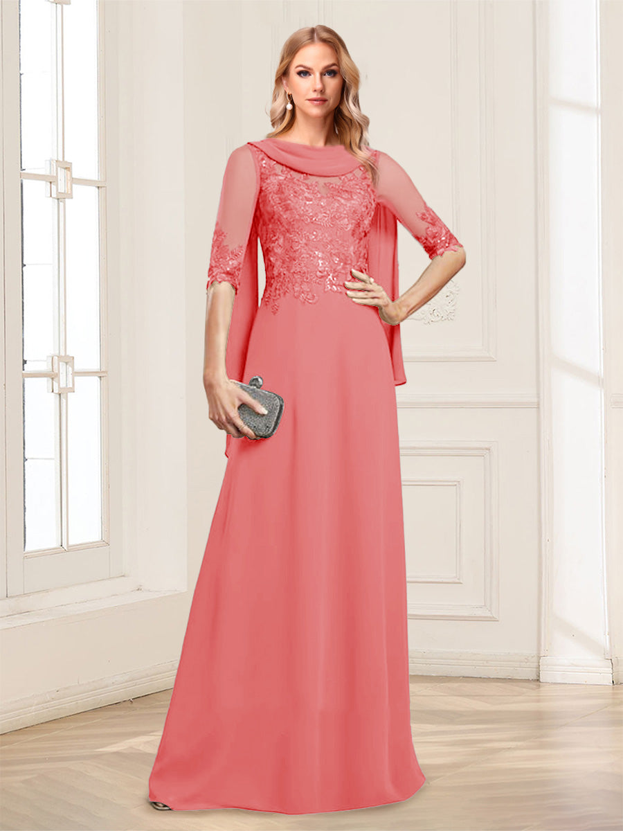 Nora June Coral back view mother of the bride dress