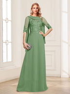 Nora June Sage Green front view mother of the bride dress