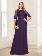 Nora June Grape front view mother of the bride dress