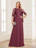 Nora June Plum front view mother of the bride dress