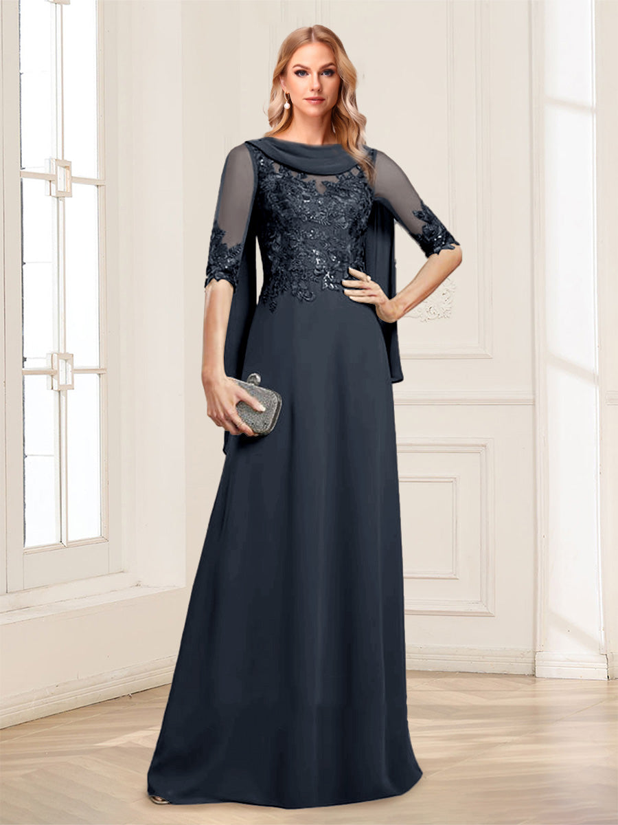 Nora June Navy Blue front view mother of the bride dress