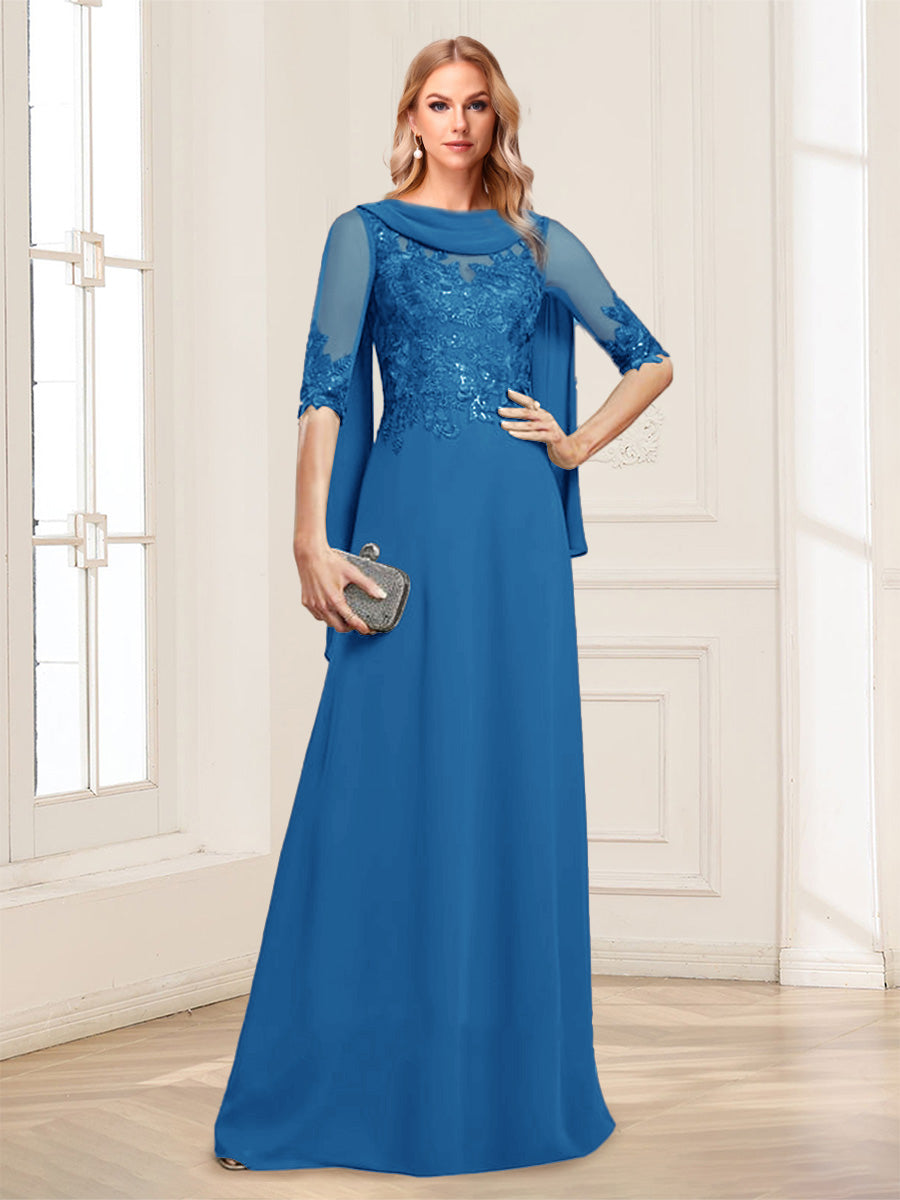 Nora June Ocean Blue front view mother of the bride dress