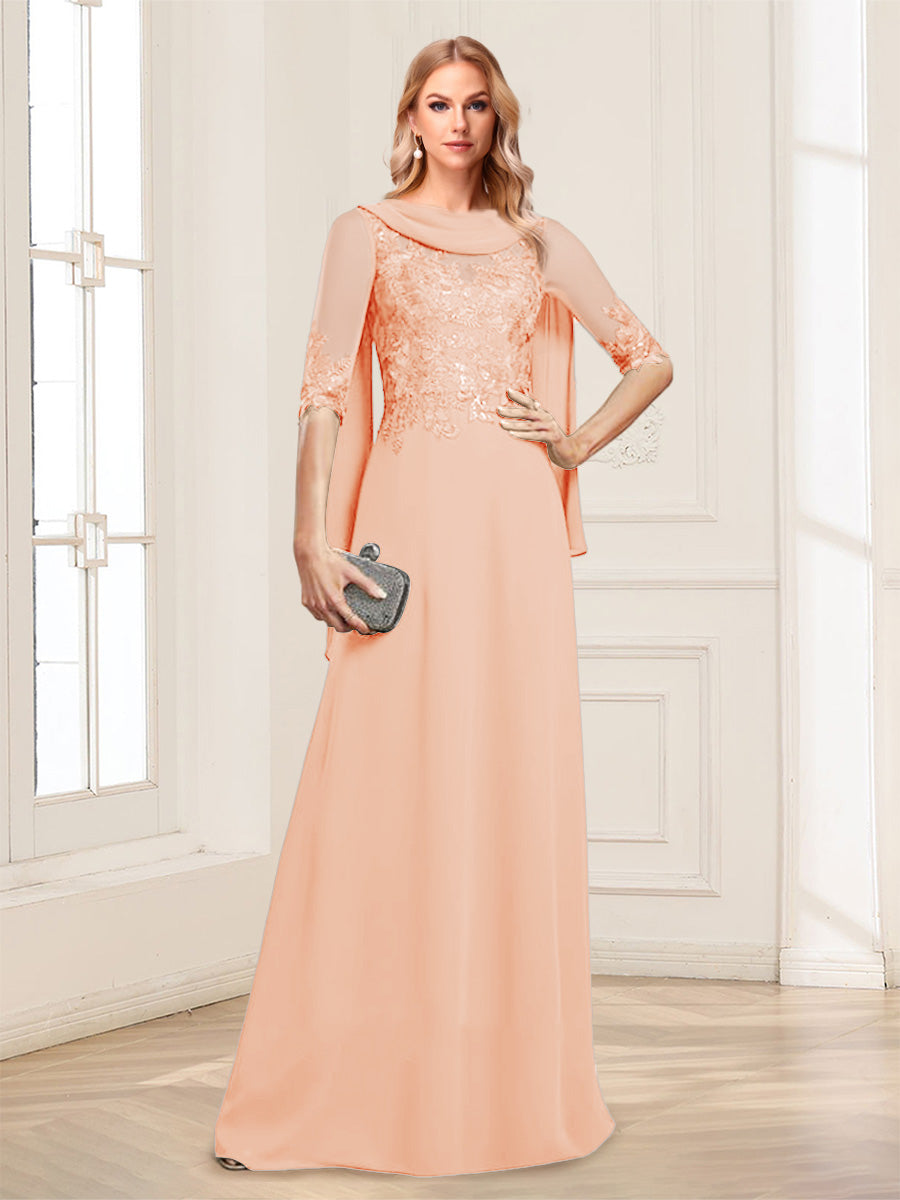Nora June Peach front view mother of the bride dress