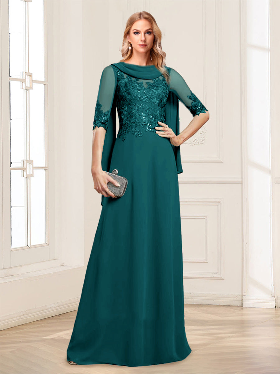 Nora June Peacock front view mother of the bride dress