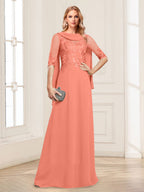 Nora June Coral front view mother of the bride dress
