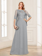 Nora June Silver front view mother of the bride dress