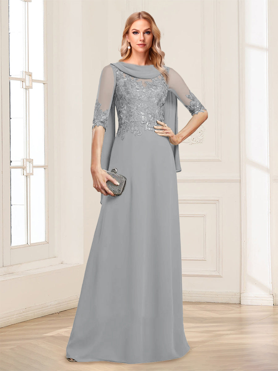 Nora June Silver front view mother of the bride dress