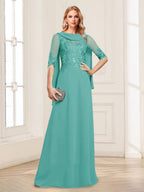 Nora June Pool Blue front view mother of the bride dress