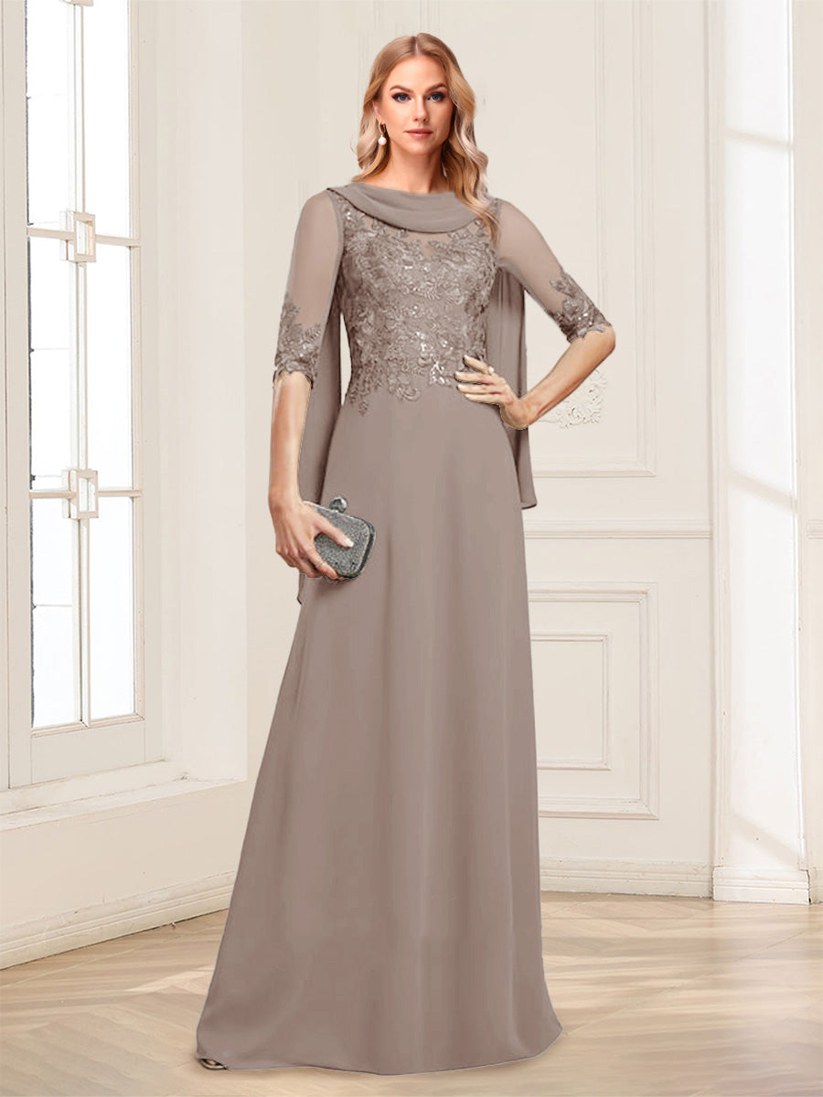 Nora June Taupe front view mother of the bride dress