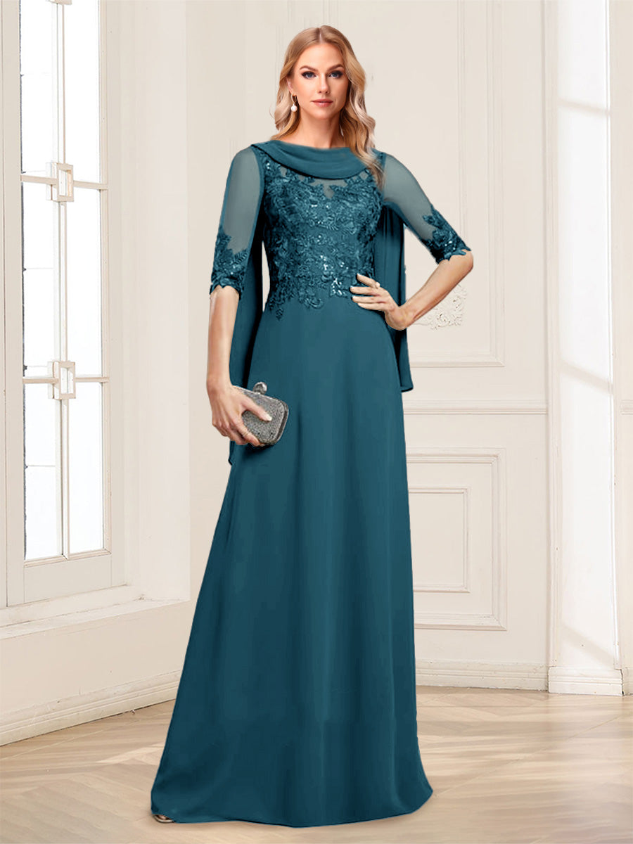 Nora June Teal front view mother of the bride dress