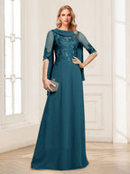 Nora June Teal front view mother of the bride dress
