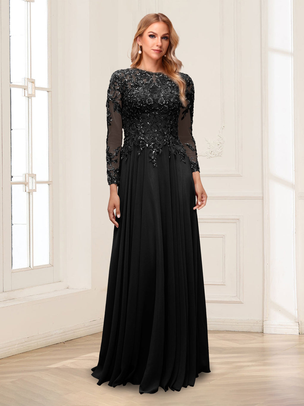 Ophelia Rue Black front view mother of the bride dress