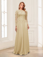 Ophelia Rue Champagne front view mother of the bride dress