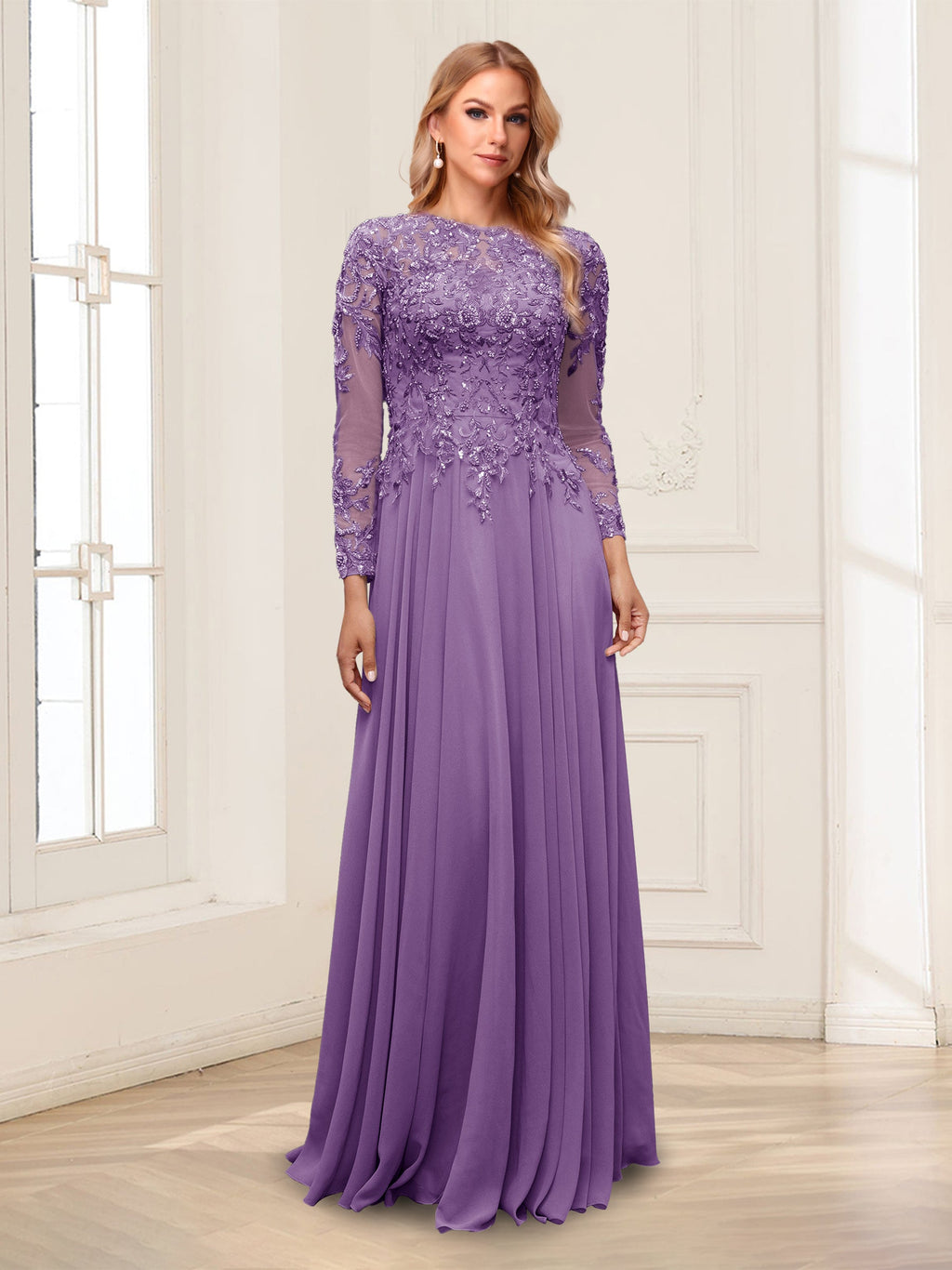 Lorelei wisteria front view mother of the bride dress