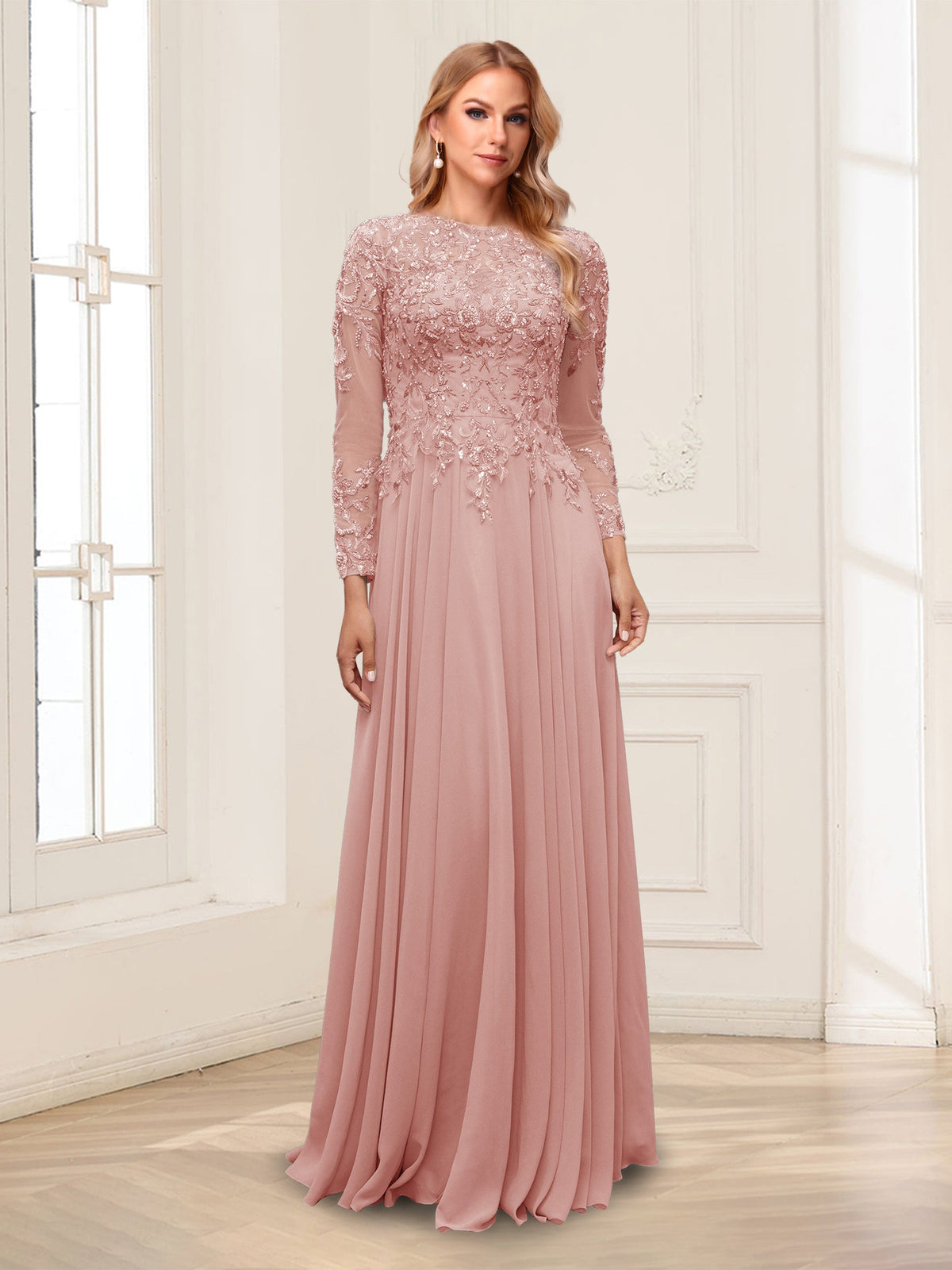 Lorelei dusty rose alternate front view 3 mother of the bride dress
