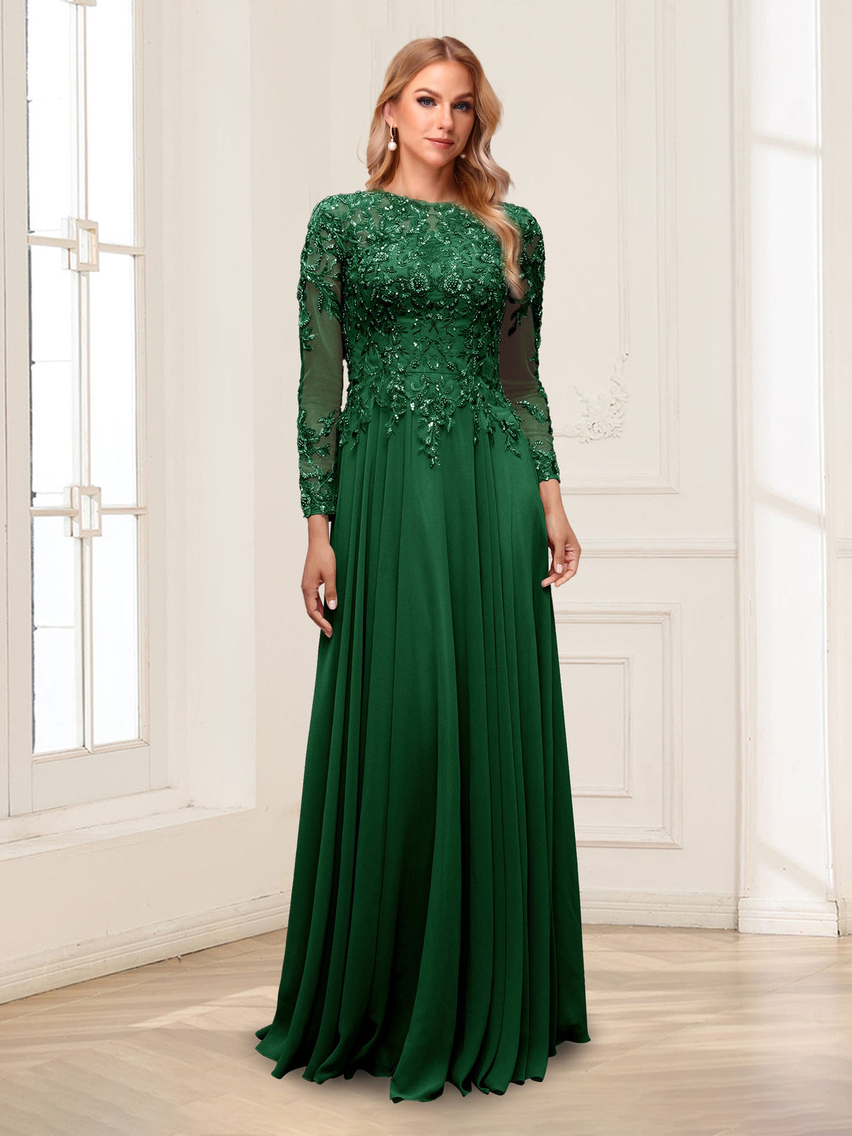 Ophelia Rue Emerald front view mother of the bride dress