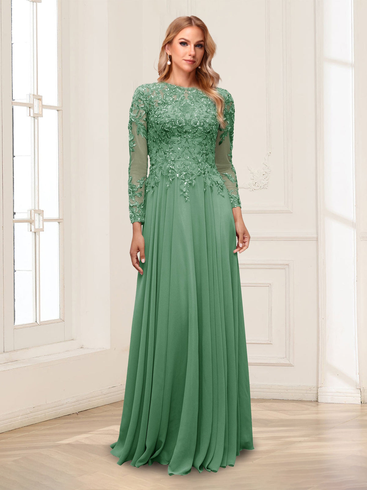 Lorelei eucalyptus front view mother of the bride dress
