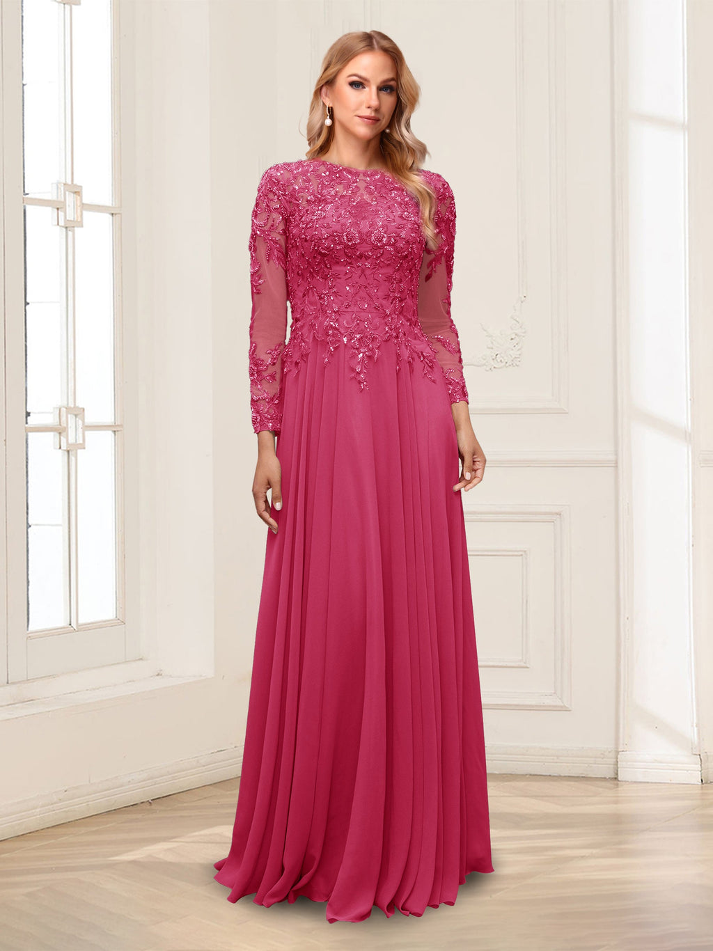 Lorelei fuchsia front view mother of the bride dress
