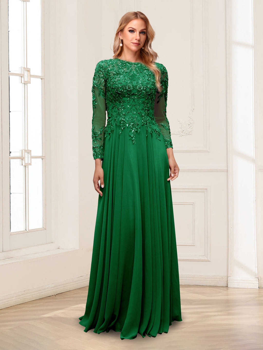 Ophelia Rue Forest Green front view mother of the bride dress