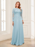 Lorelei sky blue front view mother of the bride dress