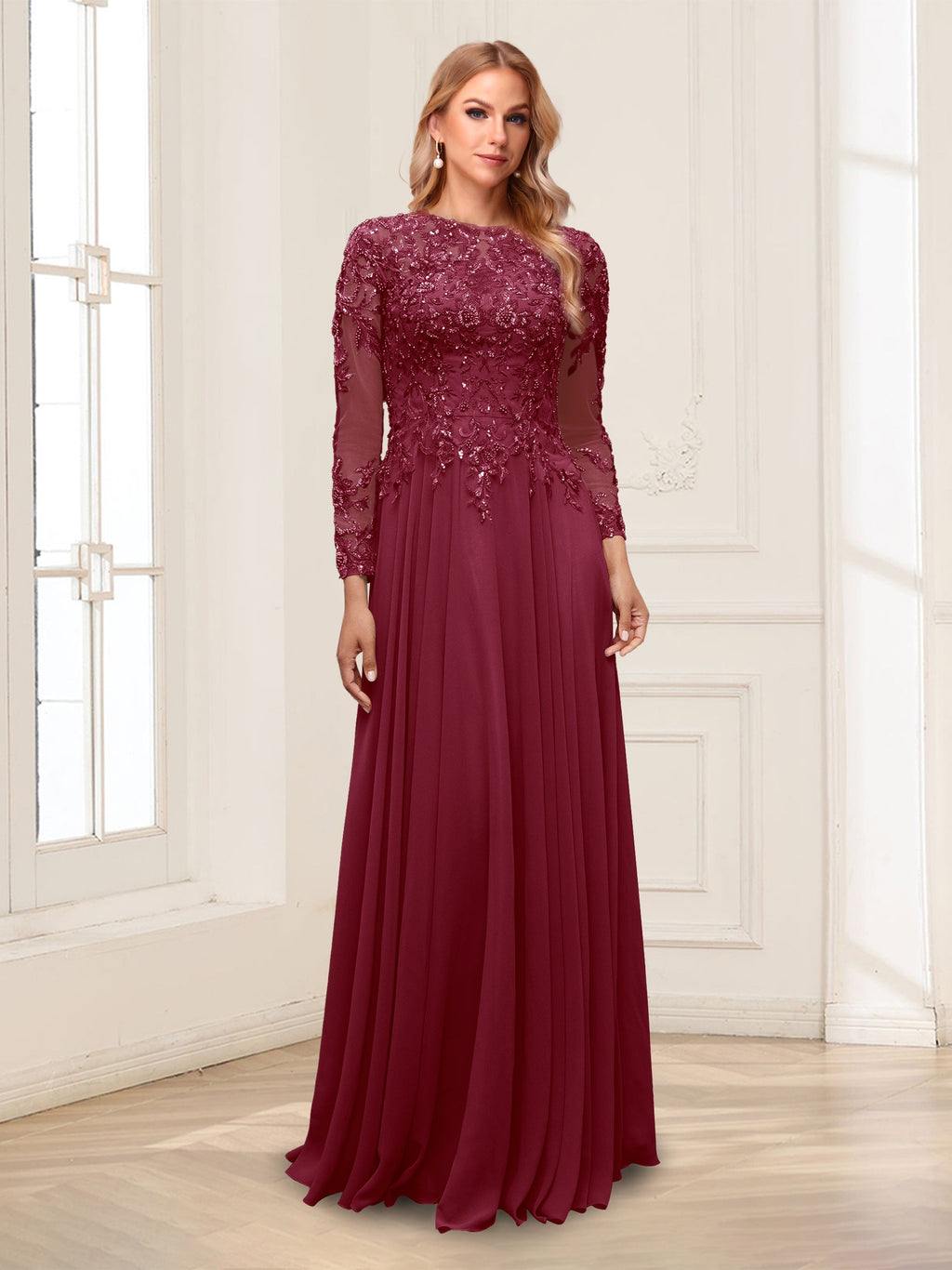 Lorelei burgundy alternate front view 2 mother of the bride dress