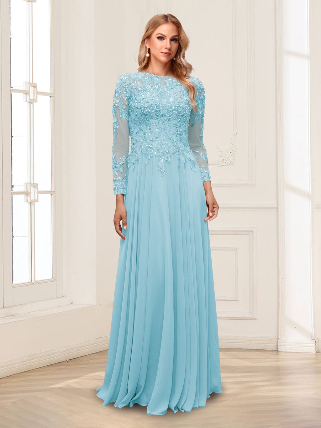 Lorelei sky blue alternate front view 2 mother of the bride dress