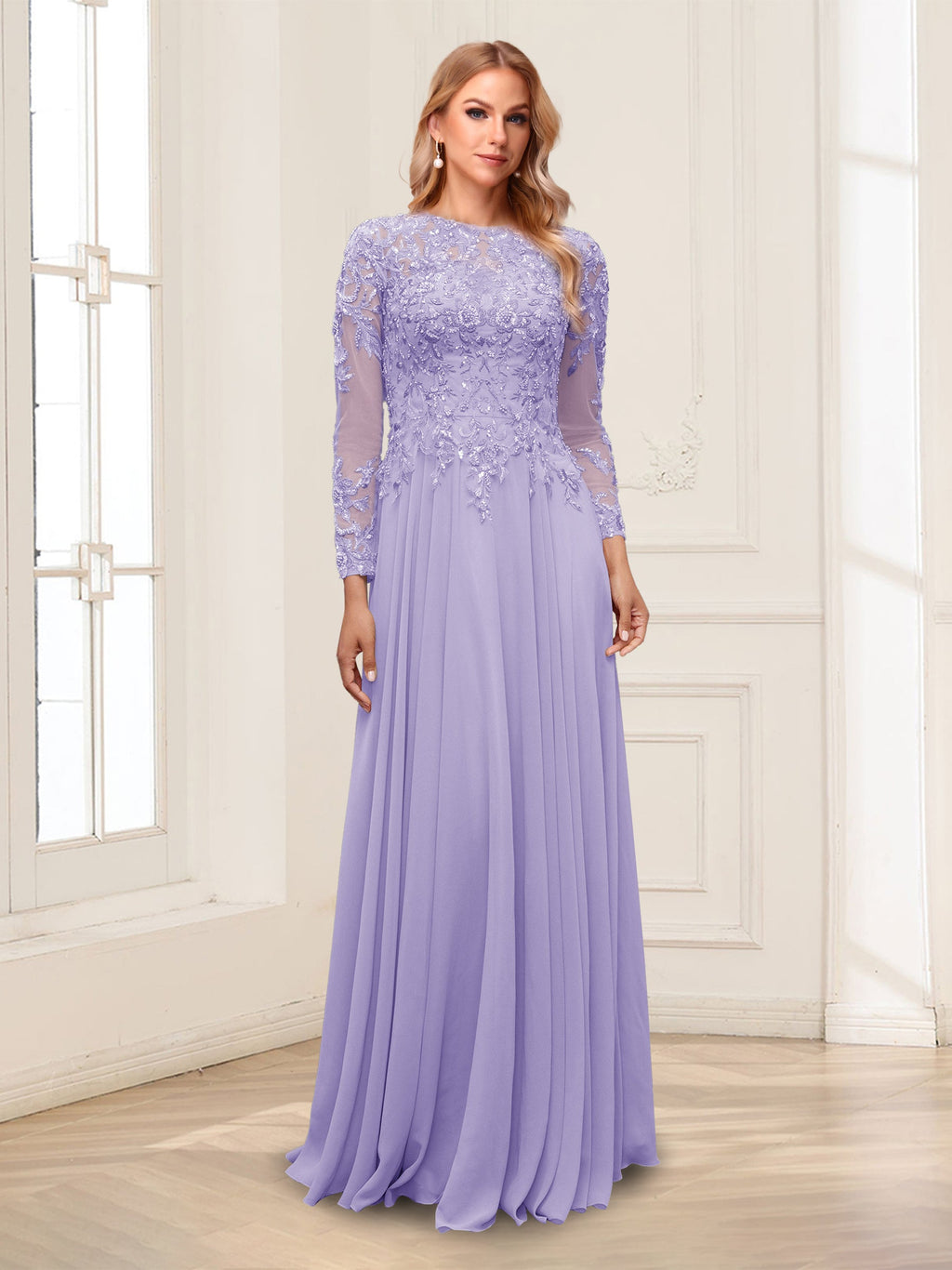 Lorelei lilac front view mother of the bride dress