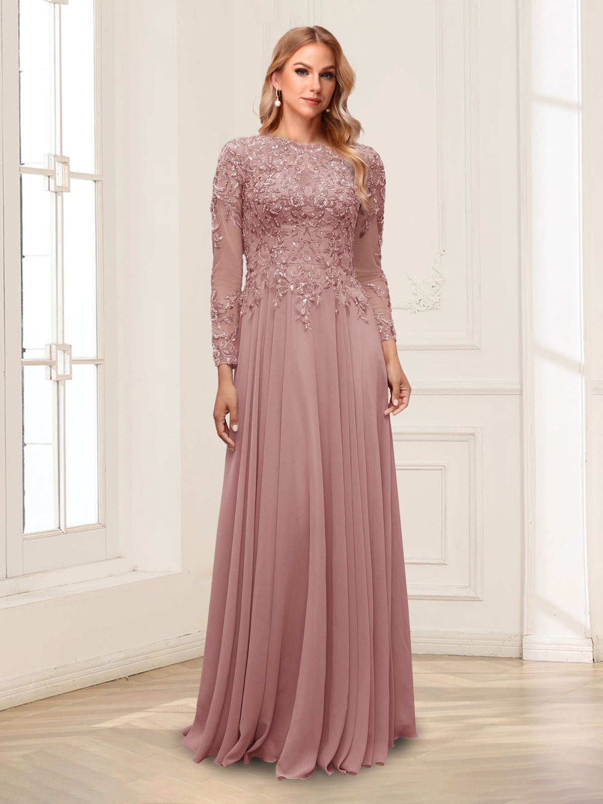 Ophelia Rue Mauve front view mother of the bride dress