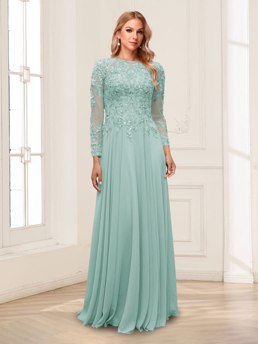 Ophelia Rue Pool Blue front view mother of the bride dress